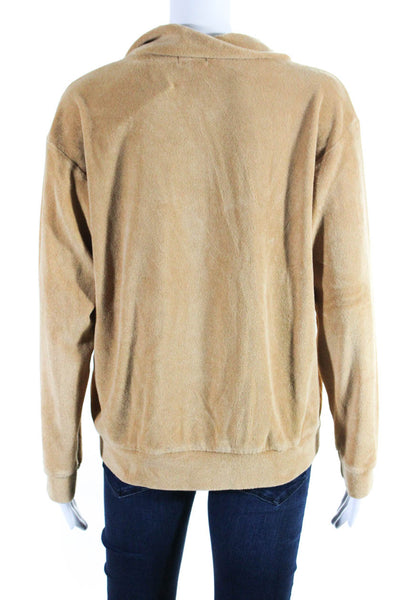 Donni Womens Terry Cloth Half Zip Turtleneck Pullover Sweater Jacket Tan Medium