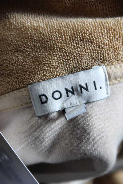 Donni Womens Terry Cloth Half Zip Turtleneck Pullover Sweater Jacket Tan Medium