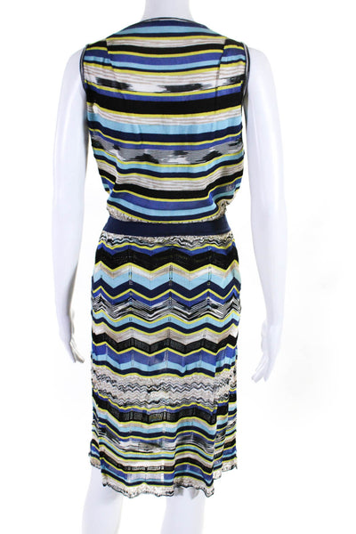 Missoni Womens Striped Print Tied Sleeveless Blouse Skirt Set Blue Size 10