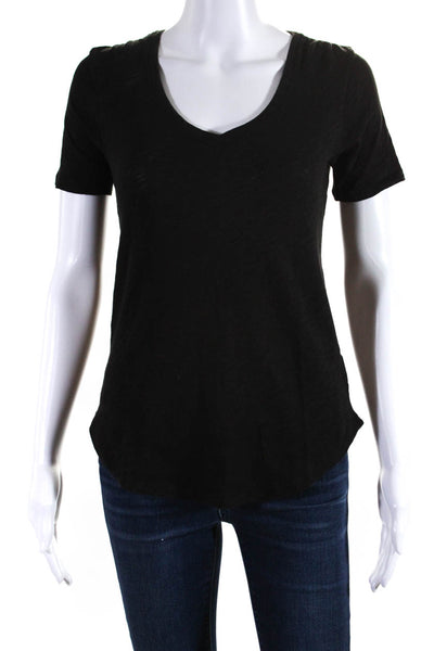 ATM Womens Short Sleeve Knit V Neck Top Tee Shirt Black Cotton Size Extra Small