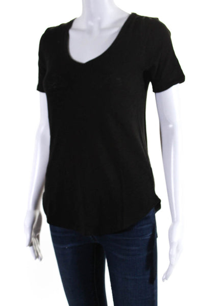ATM Womens Short Sleeve Knit V Neck Top Tee Shirt Black Cotton Size Extra Small