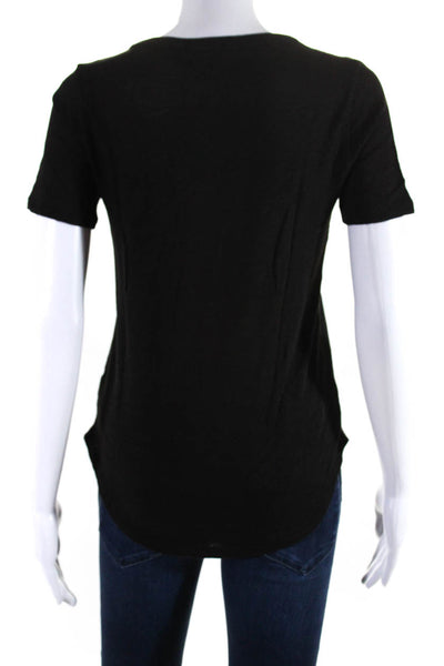 ATM Womens Short Sleeve Knit V Neck Top Tee Shirt Black Cotton Size Extra Small