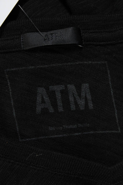 ATM Womens Short Sleeve Knit V Neck Top Tee Shirt Black Cotton Size Extra Small