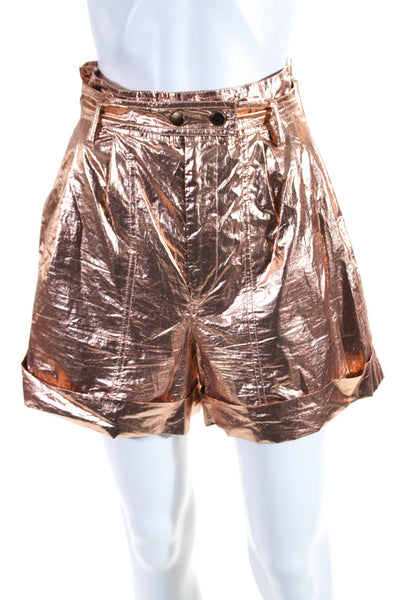 Isabel Marant Womens Cotton Metallic Pleated High-Rise Shorts Copper Size 34