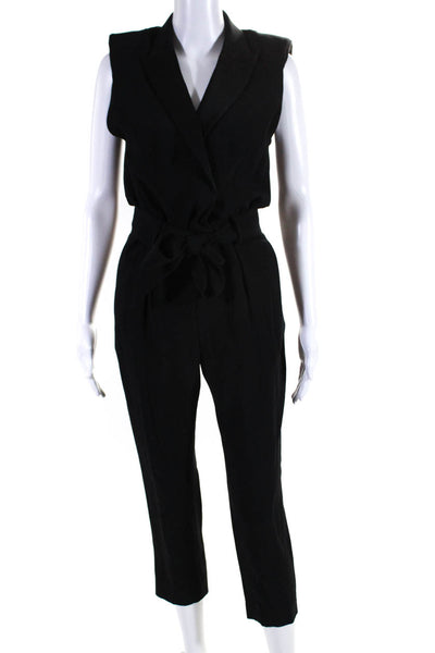 IRO Womens Belted V-Neck Peak Collar Sleeveless Jumpsuit Black Size 34