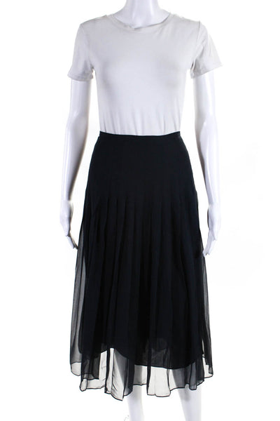 Ralph Lauren Black Label Womens Pleated Side Zip Midi Skirt Blue Size 6
