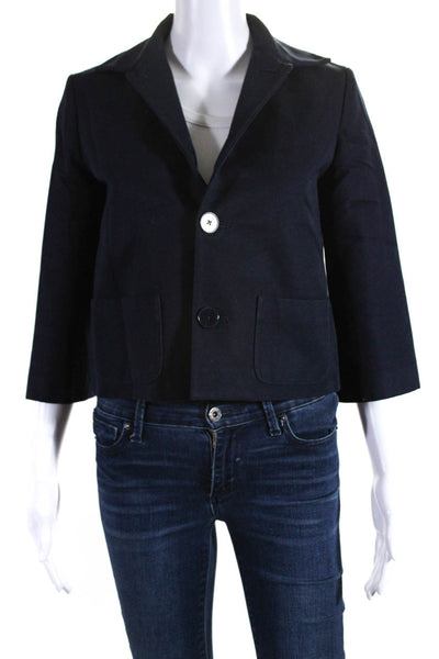 Ralph Lauren Black Label Womens Cotton Collared Button Down Jacket Navy Size 2