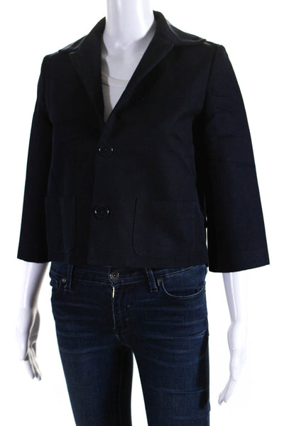 Ralph Lauren Black Label Womens Cotton Collared Button Down Jacket Navy Size 2