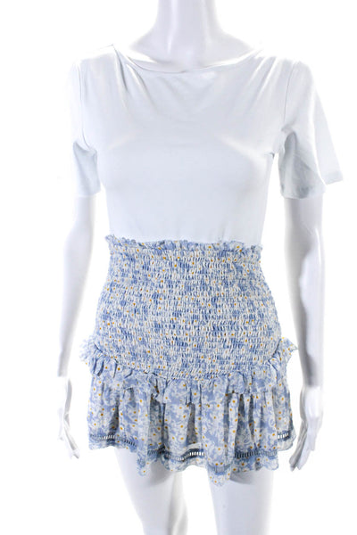Saylor Womens Floral Print Smocked High Waist Ruffled Mini Skirt Blue Size XS