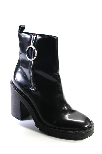 Allsaints Womens Stretch Leather Round Toe Zip Up Ankle Boots Black Size 37 7