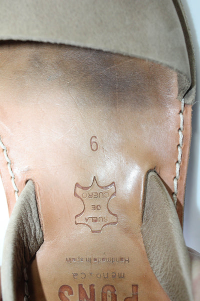 Pons Womens Suede Slip-On Peep Toe Slingbacks Sandals Beige Size 9