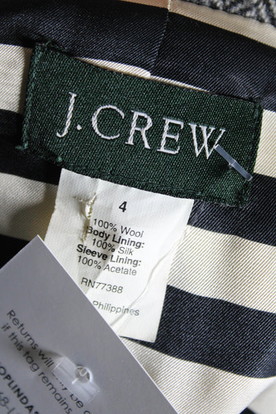 J Crew Womens Gray Wool Herringbone Ruffle Crew Neck Long Sleeve Jacket Size 4