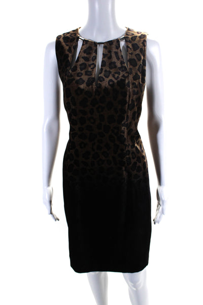 Elie Tahari Womens Velvet Leopard Print Cut Out Neck Shift Dress Brown Size 6