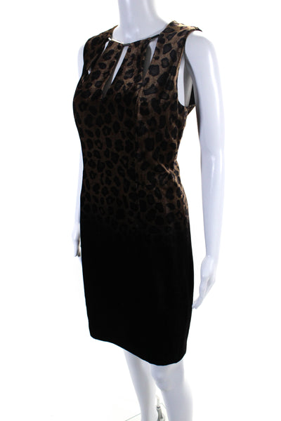 Elie Tahari Womens Velvet Leopard Print Cut Out Neck Shift Dress Brown Size 6