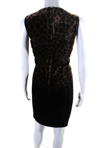 Elie Tahari Womens Velvet Leopard Print Cut Out Neck Shift Dress Brown Size 6