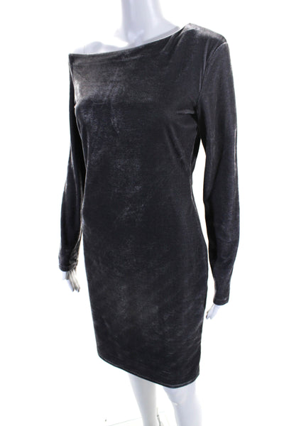 Reiss Womens Velvet Long Sleeve Boat Neck Lined Midi Sheath Dress Gray Size 6