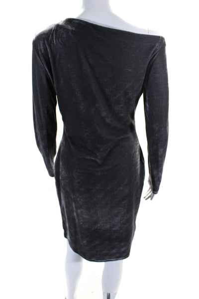 Reiss Womens Velvet Long Sleeve Boat Neck Lined Midi Sheath Dress Gray Size 6