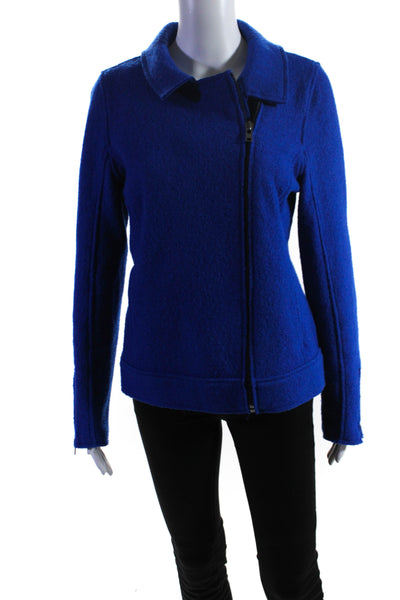 Tahari Womens Full Zipper Crew Neck Jacket Cobalt Blue Wool Size Medium