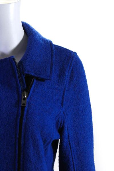 Tahari Womens Full Zipper Crew Neck Jacket Cobalt Blue Wool Size Medium