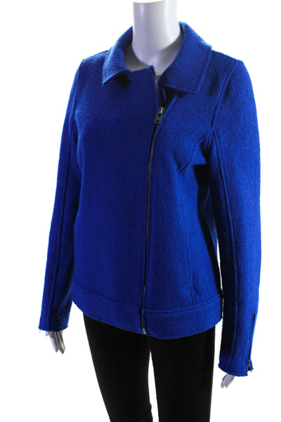 Tahari Womens Full Zipper Crew Neck Jacket Cobalt Blue Wool Size Medium