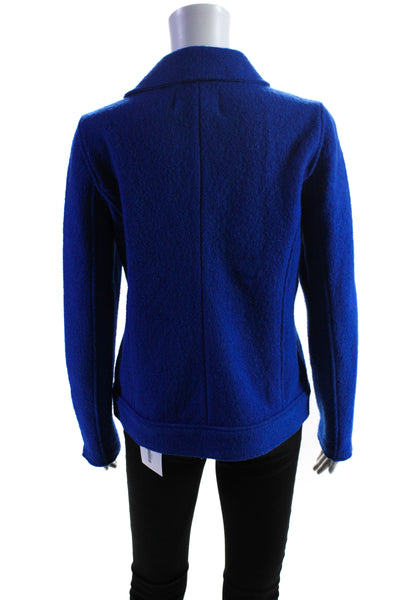 Tahari Womens Full Zipper Crew Neck Jacket Cobalt Blue Wool Size Medium