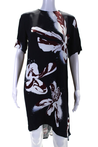 Cedric Charlier Womens Short Sleeve Abstract Floral Shift Dress Red Navy Size 6