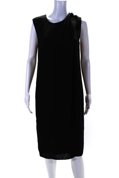 Max Mara Womens Beaded Detail Sleeveless Crepe Midi Shift Dress Black Size 12