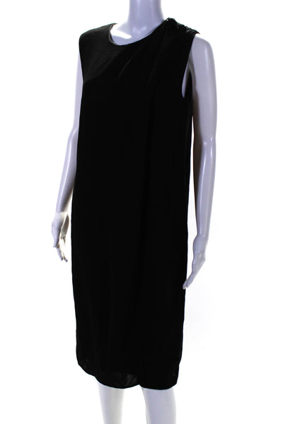 Max Mara Womens Beaded Detail Sleeveless Crepe Midi Shift Dress Black Size 12