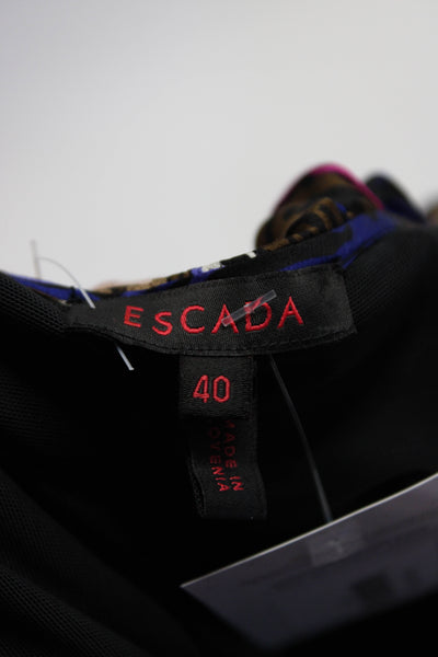 Escada Womens Long Sleeve Abstract Satin Shift Dress Black Pink Blue Brown EU 40