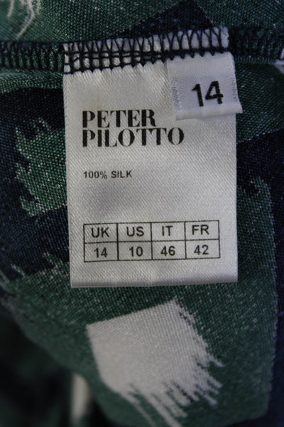 PETER PILOTTO Womens Geometric Print Long Sleeve Wiggle Dress Blue Green Size 10