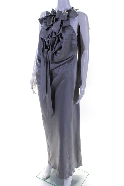 Boss Hugo Boss Womens Satin Ruffle Sleeveless Midi Sheath Dress Gray Size 6