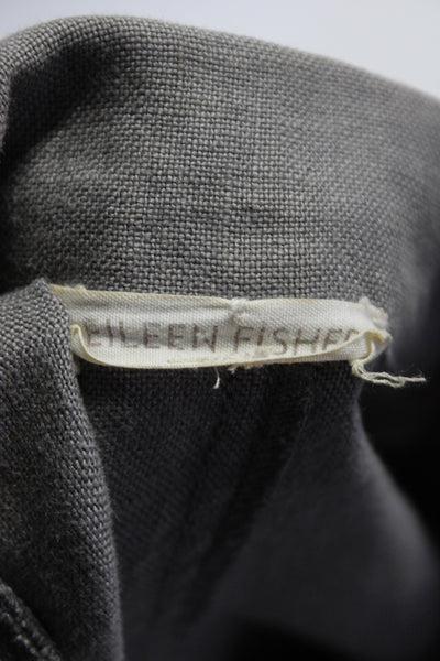 Eileen Fisher Womens Half Button Three Button Linen Jacket Gray Size Large