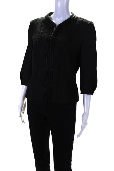 Tahari Womens Long Sleeve Front Zip Crew Neck Light Jacket Gray Size 10