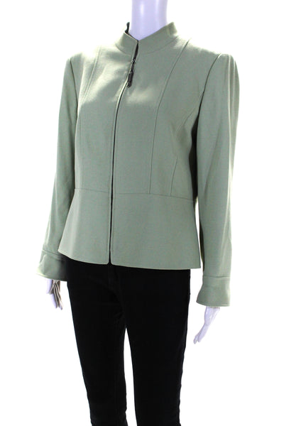 Tahari Womens Long Sleeve Front Zip Mock Neck Light Jacket Green Size 12P
