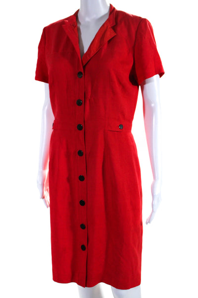 Dana Buchman Womens Short Sleeve High Neck Shirt Dress Red Silk Size 6