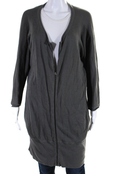 James Perse Women's Long Sleeves Full Zip Pockets Sweater Gray Size 4