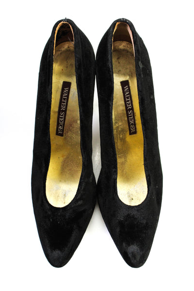Walter Steiger Women's Pointed Toe Cone Heels Suede Pumps Black Size 10