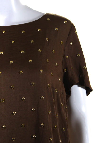 Michael Michael Kors Womens Studded Short Sleeve Dress Brown Black Size Large