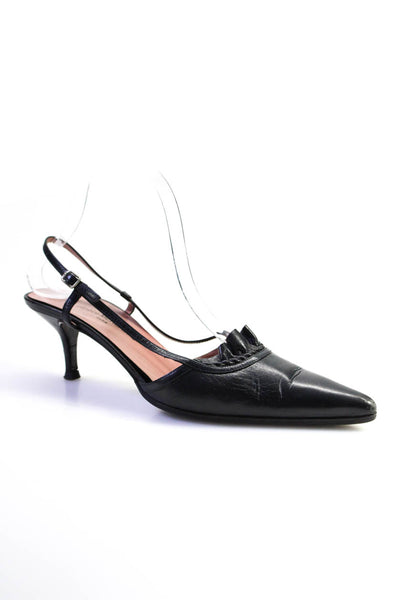Atelier Mercadal Womens Leather Pointed Toe Slingbacks Pumps Black Size 37.5 7.5