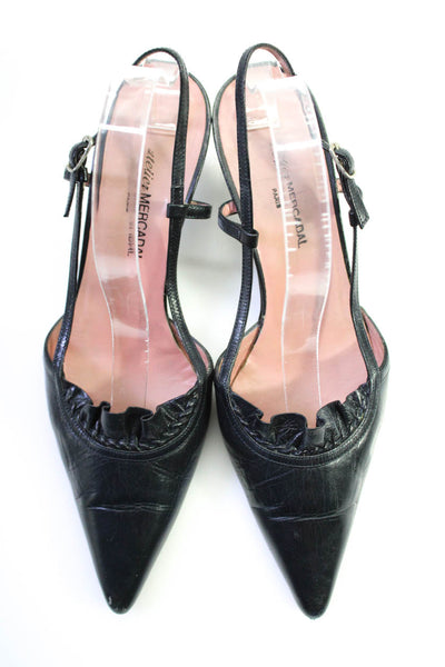 Atelier Mercadal Womens Leather Pointed Toe Slingbacks Pumps Black Size 37.5 7.5