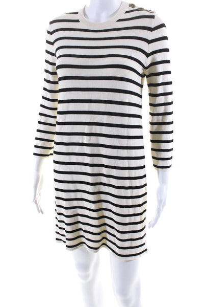 Theory Womens Knit Striped Print Crewneck 3/4 Sleeve Sweater Dress Ivory Size PP