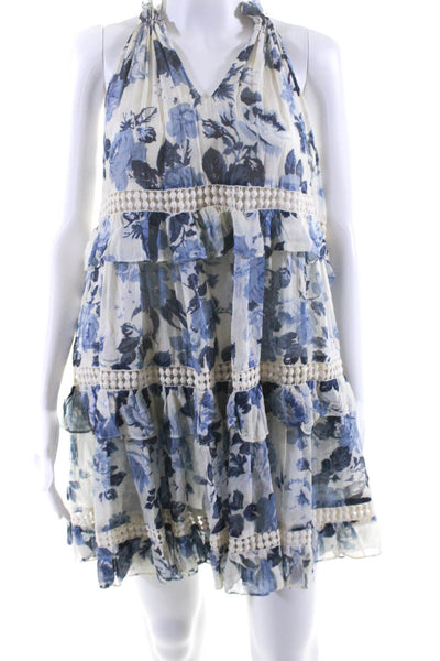 Zimmermann Womens Silk Floral Print Halter Neck Tiered Mini Dress Ivory Size 2