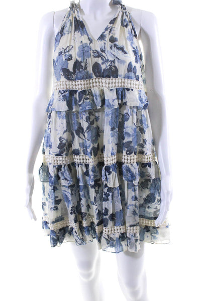 Zimmermann Womens Silk Floral Print Halter Neck Tiered Mini Dress Ivory Size 2