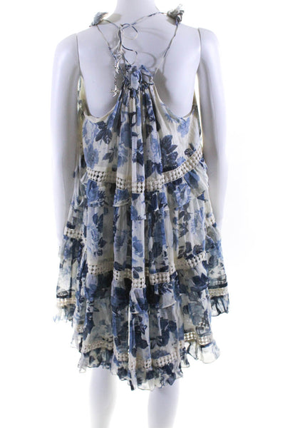 Zimmermann Womens Silk Floral Print Halter Neck Tiered Mini Dress Ivory Size 2