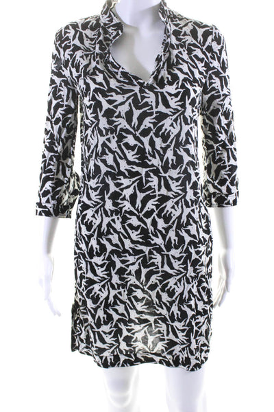 Tory Burch Womens Cotton Monkey Print Knee Length Tunic Dress Black White Size 0