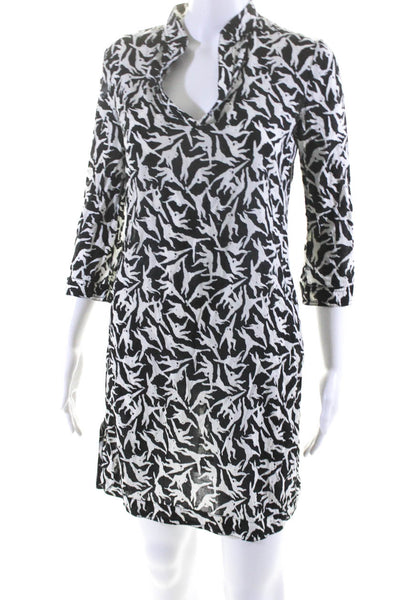 Tory Burch Womens Cotton Monkey Print Knee Length Tunic Dress Black White Size 0