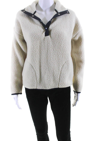 J Crew Womens Fleece Collared Long Sleeve Pullover Sweater Ivory White Size XS