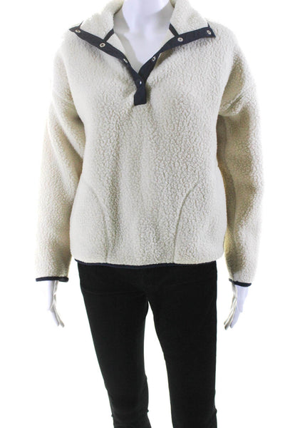 J Crew Womens Fleece Collared Long Sleeve Pullover Sweater Ivory White Size XS