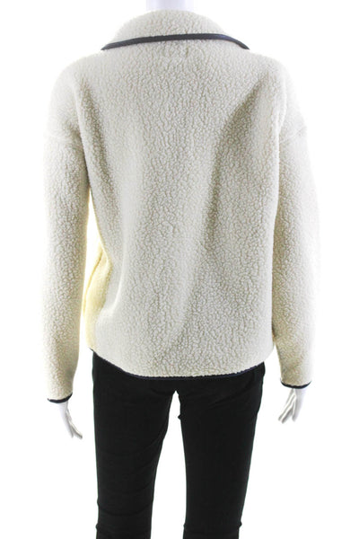 J Crew Womens Fleece Collared Long Sleeve Pullover Sweater Ivory White Size XS