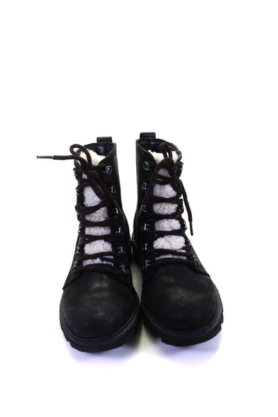 Sorel Womens Lace Up Shearling Trim Combat Boots Black Leather Size 7.5M